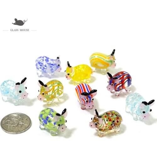 Cute Ox Glass Crafts Fairy Garden Cow Ornaments Mini Bull Figurines Accessories DIY Desktop Kawaii Decor New Year Gifts For Kids