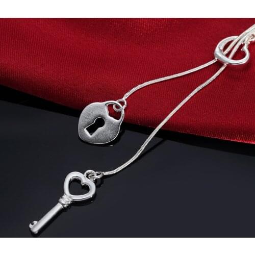 Fashion brand 925 Sterling Silver Necklace For Women luxury Wedding Jewelry elegant Heart lock key neckalce Valentines Day Gift