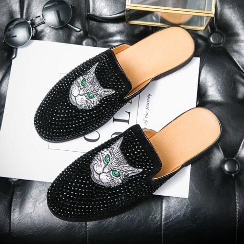 Black Half Shoes For Men Leather Shoes Men Mules Casual Shoes Men Fashion Sapato Social Masculino Mocassin Homme Chaussure 2021