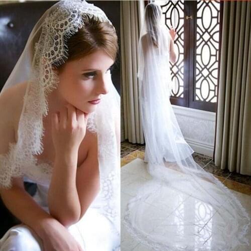 Soft Tulle Lace Edge Long Wedding Veils Cathedral Lenght Bridal Veil 2019 One Layer Wedding Accessories