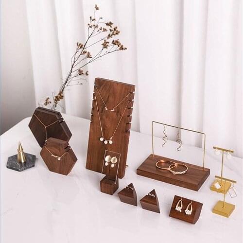 Black Walnut Set Necklace Bracket Earrings Ring Bracelet Holder Stand Jewelry Showcase Jewelry Display Props Sets Wooden Tray