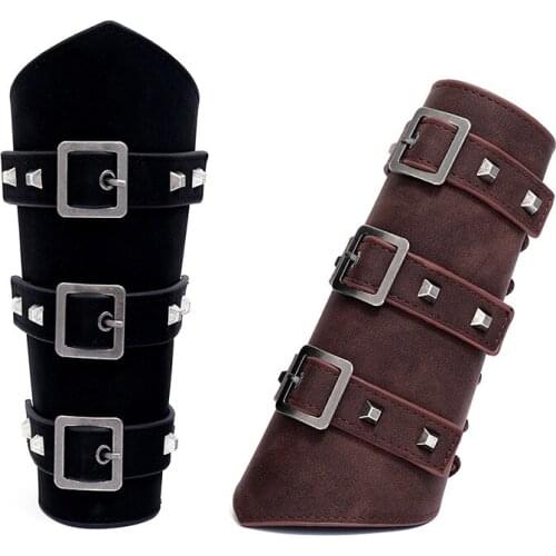 New Exaggerated Mens Leather Wristbands, Wide Leather Punk Riding Armbands