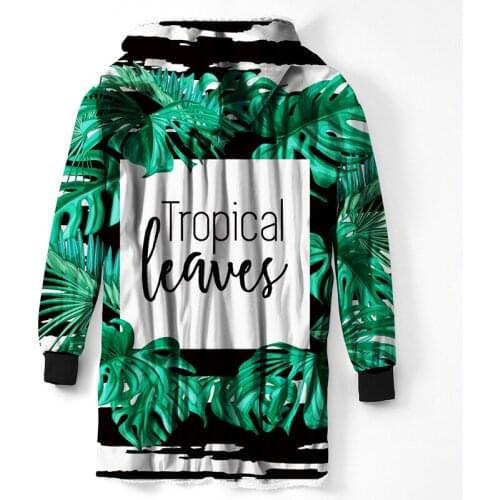Tropical plant leaves Hooded Sleeve Blanket Red Green White Bedspread Leaf Velvet Plush Bed Sweatshirt Blanket Hoodie