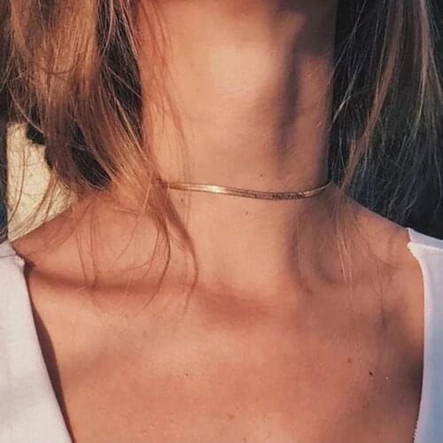 New Punk Chokers Necklaces for Women Sequins Simple Flat Blade Snake Collar Necklace Gold Silver Fashion Jewelry