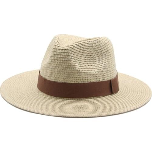 Hats for women bucket khaki white ribbon band hats for men straw summer sun protection panama formal sun hats ombreros de mujer