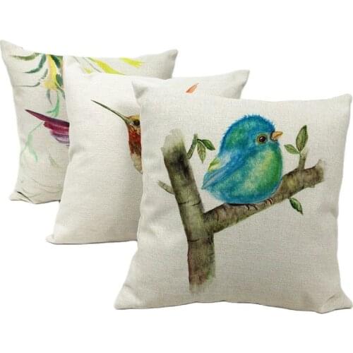 Pastoral Hummingbird Linen Cotton Pillow Case Cover Printed Small Bird Plants Cushion Covers Chair Home Decor Camping Wholesaler