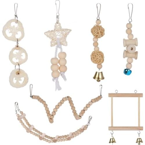 Bird Parrot Toys 8Pcs/Set Wooden Hanging Swing Hammock Climbing Ladders Perches Toy Parakeet Cockatiels Bird Cage Supplies