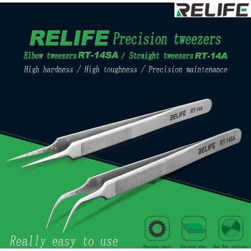 Relife mobile phone repair tweezers RT-14A RT-14SA anti-static high toughness precision fine tip plus anti-skid chip repair
