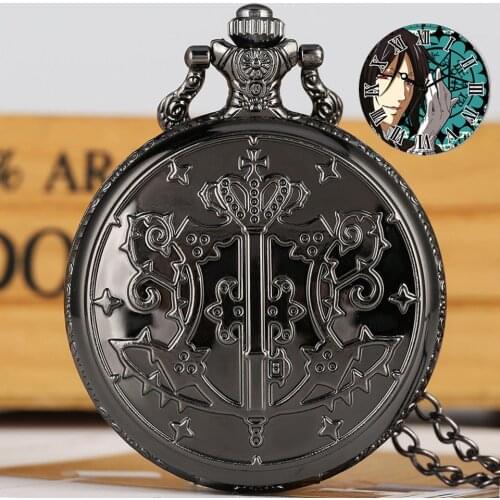 Retro Kuroshitsuji Black Butler Quartz Pocket Watch Sebastian Ciel Pendant Cartoon Cosplay Anime Dial Necklace Boy Girl Gifts