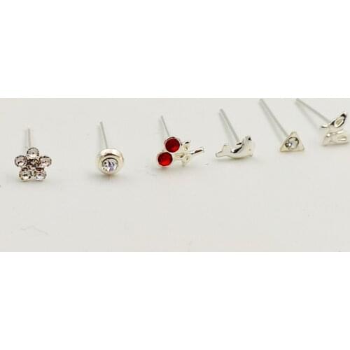 925 Sterling silver nose Stud fashion flower butterfly nose piercing jewelry 12pcs/pack