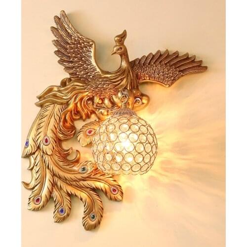 Nordic Retro Creative Luxury Peacock Wall Lamp Living Room Bedroom Bedside Lamp Home Decor Corridor Aisle Wall Sconce Lighting