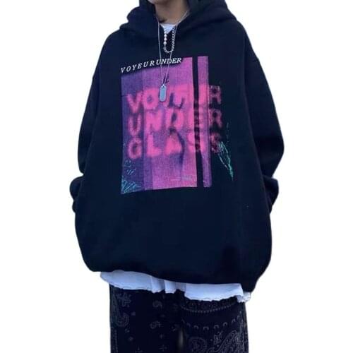 Hip Hop Street Style Sequin Pattern Oversized Hooded Sweater Female Winter Loose O-neck Long Sleeve Jumper Student Coat HD025