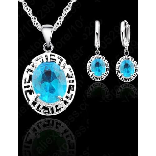 VintageSilver 925 Silver Jewelry Sets for Women Shiny Zircon Pendant Female Elegant Necklace Earrings Wedding Gifts