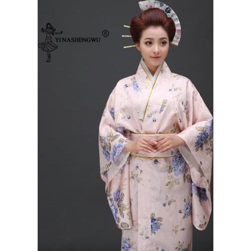 Japan Femmes Japanese Traditional Floral Print Long Kimono Stage Costume Cosplay Cotume Asian Clothings Sexy Geisha Yukata Women