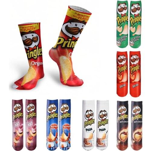 Food 3D Printed Women Long Socks Creative Snacks Potato Chips Heat Transfer Stockings Cotton Funny Happy Schoolgirl Calf Socks