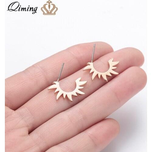 QIMING Stainless Steel Gold Womens Earrings Solid Ethnic Arabic Dropshipping Wholesale Jewelry Tibetan Stud Earrings Female