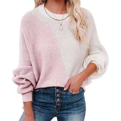 2021 Autumn And Winter Fashion Female Bat Sleeves New Color Matching Round Neck Sweater Pullover Ladies Casual Trend
