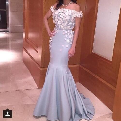 2018 vestido de noiva boat neck Designer Off the Shoulder Flower Bodice robe de soiree Mermaid Prom gown bridesmaid dresses