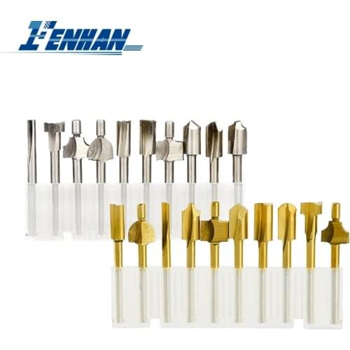10pcs HSS Wood Router Bits Mini Files 3mm Carpentry Router Bits Titanium Coated Wood Cutter for Rotary Tools 1/8" Drill Bits
