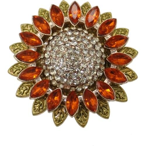 100pcs/lot Wholesale Flatback Rhinestone Crystal Sunflower Flower Brooches Pin for Women