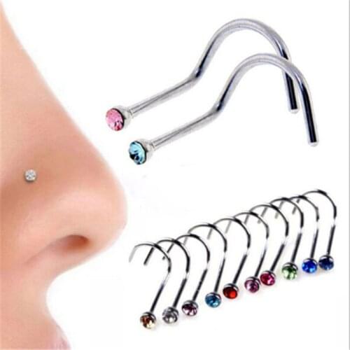12pcs/lot New Fashion Multicolor Crystal Surgical Steel Nose Ring Piercing Women Men Nose Stud Sexy Piercing Body Jewelry