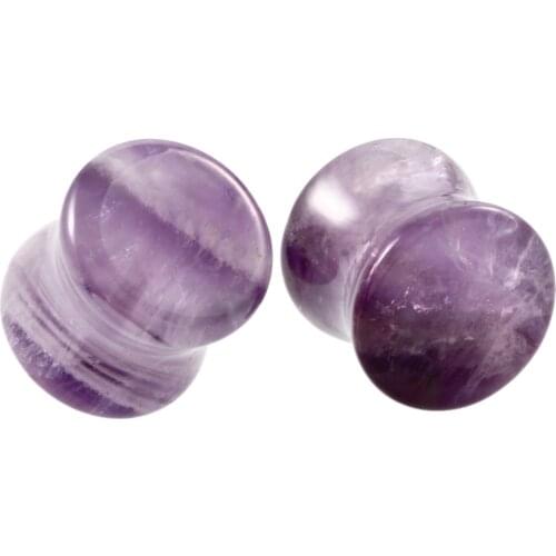 2pcs Organic Purple Ear Stone Plugs Double Flare Stretching Saddle Expander Piercing Gauges Earlets Body Jewelry