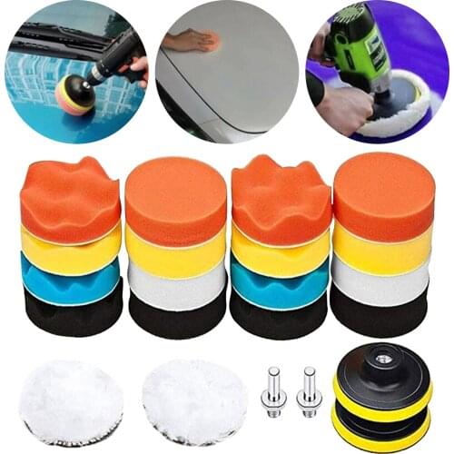 22Pcs Car Buffing Disc Polishing Pad Waxing Sponge Buffer Set Foam Polisher Drill Tool Kit Car Polishing Tool Sponge Accessories