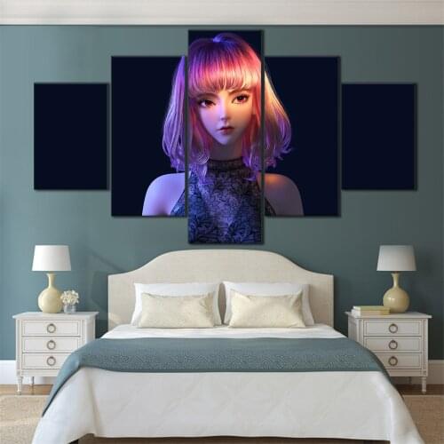 5 Pieces HD Canvas Painting Print Anime Beautiful Girl Picture For Modern Decorative Bedroom Living Room Home Wall Art Decor