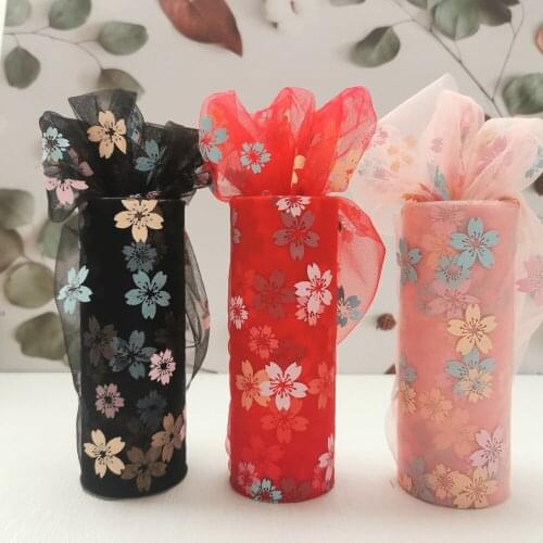 6inch Cherry Blossom Tulle Roll 15cm 10Yards Organza Mesh DIY Tutu Skirts Poms Laser Craft Birthday Wedding Shower Party Supply