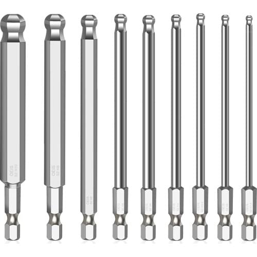 9pcs Ball End Hex Screwdriver Bits Set Metric Allen Hex Bit 100mm Long Magnetic Ball Head Driver Bit