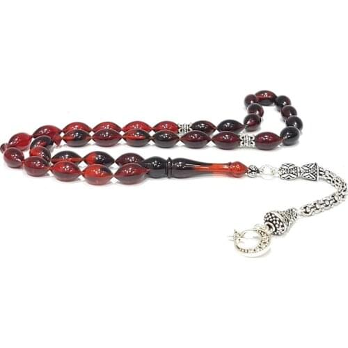 925 Sterling Silver Handmade Rosary with Moon Star Tassel and Barley Cut Amber Cut