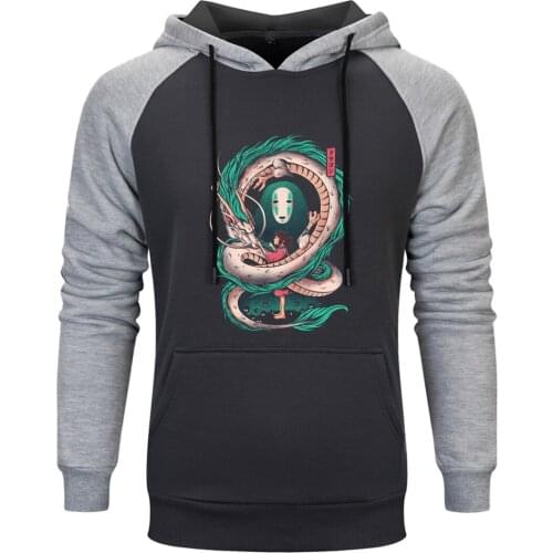 Anime No Face Mens Raglan Hooded Long Sleeve Sweatshirts and Hoodie Fashion Pullovers Tops Clothing 2020 Retro Moletom Masculino