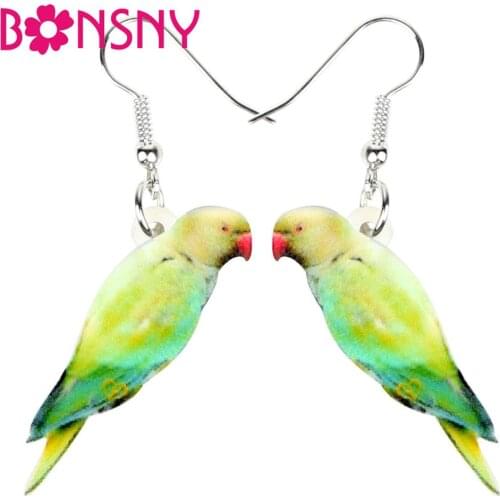 Bonsny Acrylic Rose-ringed Parakeet Bird Earrings Drop Dangle Cute Animal Jewelry Women Girls Teens Charms Gift New Design 2019