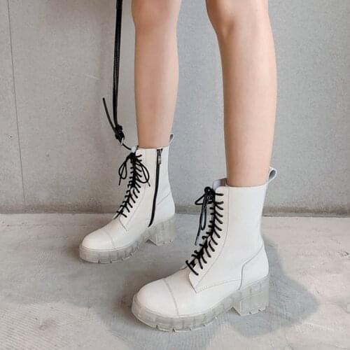Fashion Breathable Martin Boots Womens White Thick-soled Motorcycle Boots All-match High Heel Single Shoes Ladies Short Boots