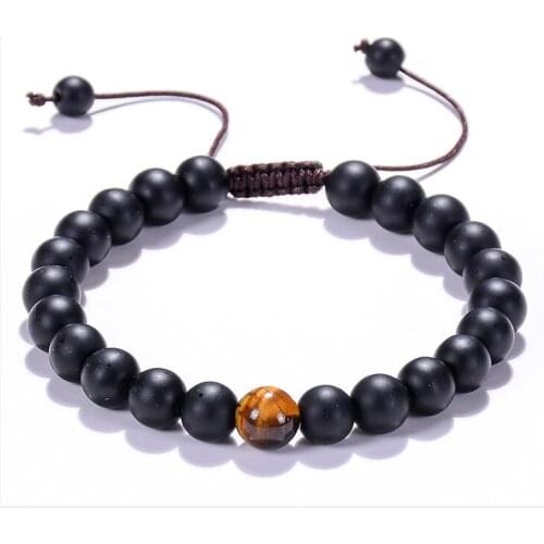 Matte onxy mixed yellow tiger eye stone beaded adjustable charms unisex bracelet wedding birthday gift daily jewelry