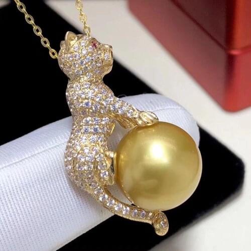 D123 Fine Jewelry 18K Gold Natural Ocean Sea Golden Pearl 12-13mm Leopard Pendants Necklaces for Women FIne Pearls Pendants