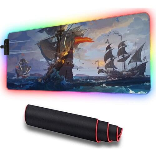 Ocean Sailing Boat Gaming Computer Mousepad RGB Large Mouse Pad Gamer XXL Mouse Carpet Big Mause Pad Desk Play Mat with Backlit