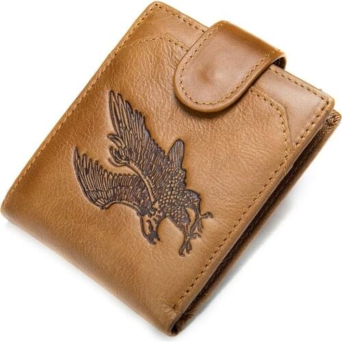 Fashion trend mens eagle wallet retro business short head Leather ID card bag zero wallet mens leather dollar clip