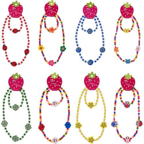TopHanqi Cute love Heart children jewelry sets for girls Colorful Wooden Beads Necklace Bracelet Set Baby Kids Jewelry gift 2020