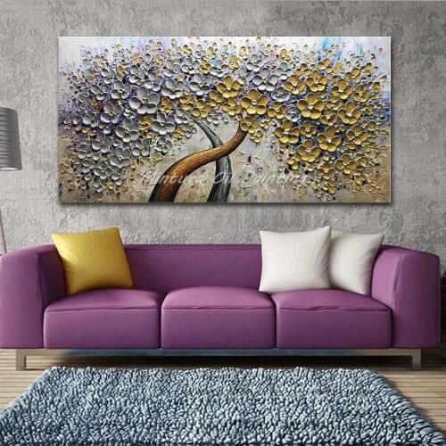 Mintura Art Hand Painted Textured Palette Knife Oil Paintings On Canvas Modern Abstract Tree Flowers Wall Decorative Picture Art