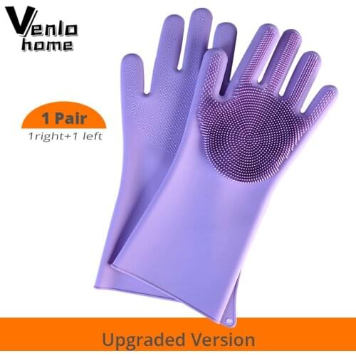 2Pcs Silicone Cleaning Gloves Dishwashing Scrubber Multifunction Magic Silicone Dish Washing Gloves For Kitchen Household Gloves