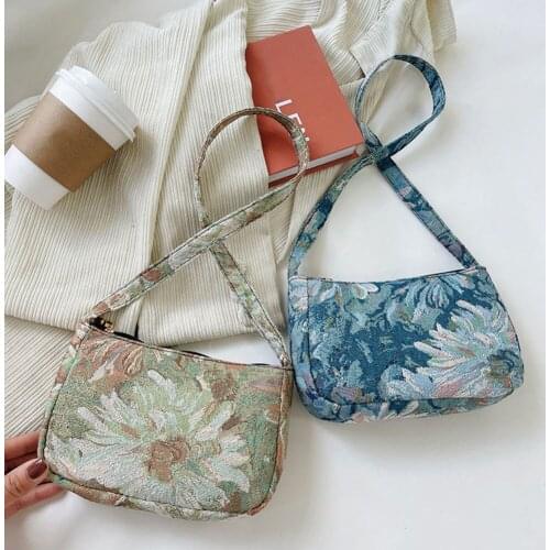 Fashion Women Floral Printed Small Shoulder Bag Casual Underarm Bag Casual Female Small Purse Travel Beach Handbags