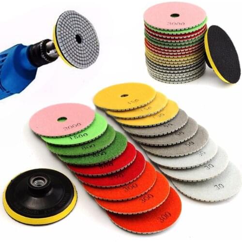 19pcs(30/50/150/300/500/800/1500/3000) New 4 inch Diamond Polishing Pad Set Granite Marble Concrete Stone Wet/Dry