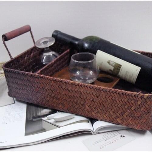 Natural handmade seaweed series Home Furnishing commodity straw desktop storage baskets of fruit wine storage basket blue picnic