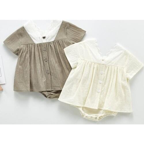 New 2021 Summer Baby Girl Rompers Kids Girl Short Sleeve Lace Rompers Baby Girl Newborn Pure Color Rompers Clothes