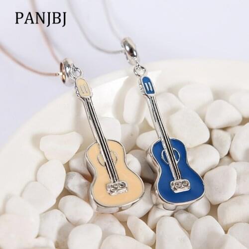 New 100% 925 Sterling Silver Beads Charm Guitar Music Pave CZ Pendant Enamel Charms Fit Pandora Bracelets Women Diy Jewelry