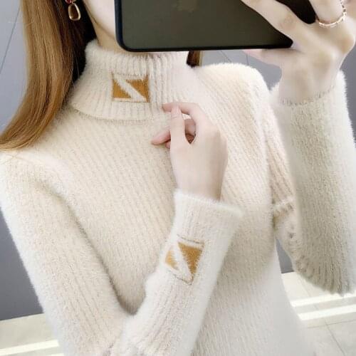 Autumn Winter Thicken Slim Sweater Women Pullover Turtleneck Jacquard Long Sleeve Top Ladies Thicken Warm Jumper Knitwear TT0227