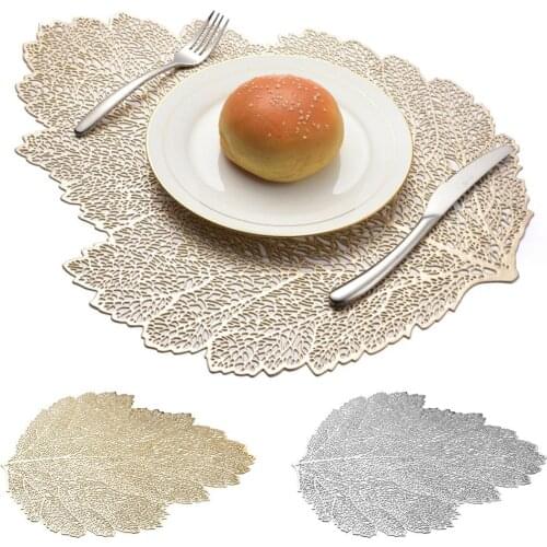 PVC Leaf Coaster Golden Hollow Out Plate Heat Insulated Mat Wedding Party Dinning Table Decoration Tableware Pads Accessories