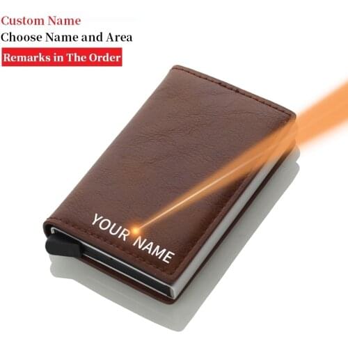 Custom Name Wallet PU Leather Casual Card Holder Protector Smart Wallet Metal RFID Aluminum Box Slim Men Women Card Case