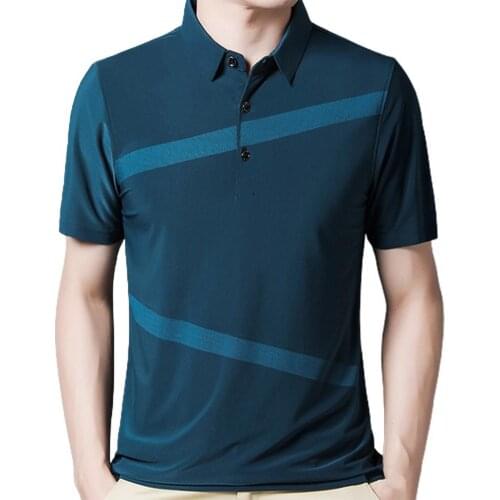 Slim Men Polos Shirt Casual Turn-down Collar Short Sleeve Male Shirts Cloth Striped Printing Men Shirt Tops Summer